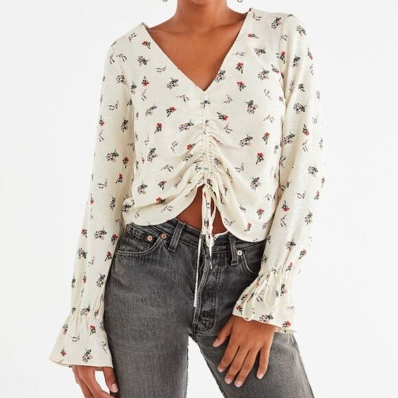 Urban Outfitters Tops - Urban Outfitters Cream Floral Ruched Top